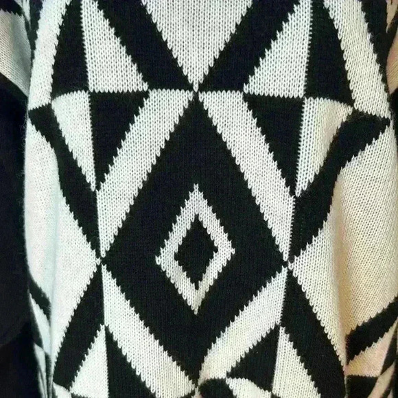 Jessica Scott Vintage Retro Black White Geometric Block Sweater Large Oversize - Picture 2 of 5